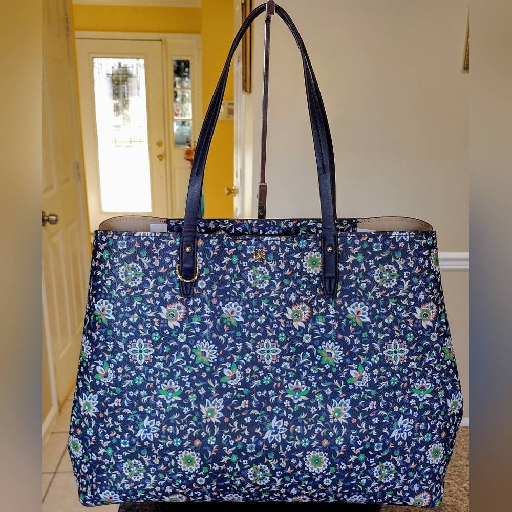NWOT Tory Burch Floral Tote Bag - Navy and Multicolor